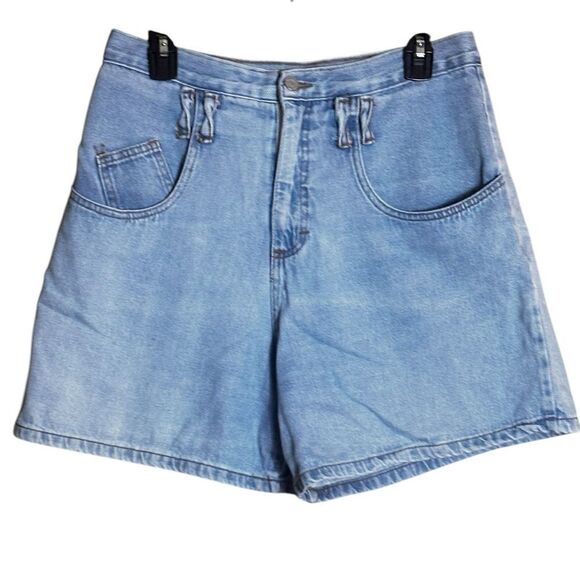 Vintage Blue Denim Cotton High Rise Shorts Size 13 / 14 - Picture 1 of 11